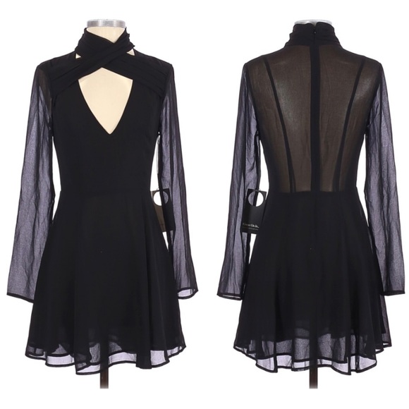 NWT Privacy Please Gillette Sheer Long Sleeve Mini Dress - Picture 6 of 8